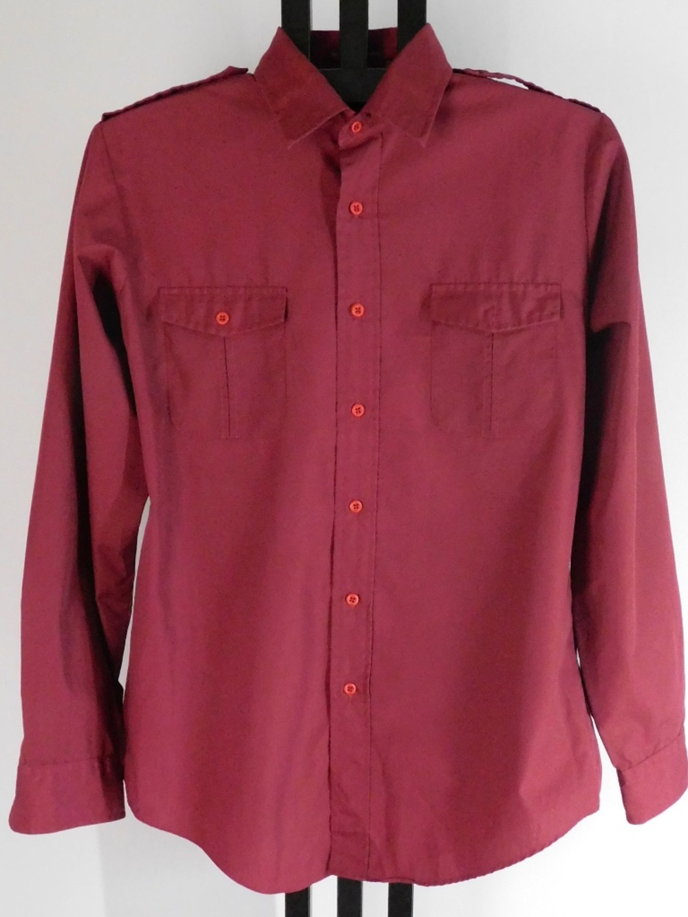 Vintage Levi's Tailored for Men Shirt Large Burgundy Epaulettes Long Sleeve